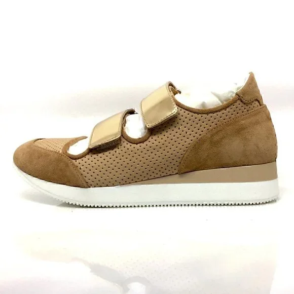NEW MAX MARA Tan Suede  Leather Velcro Sneakers - Picture 12 of 13